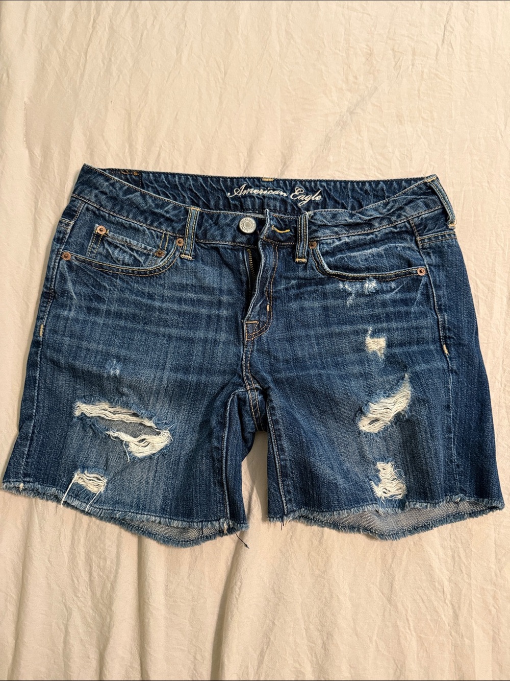 American Eagle Outfitters Ripped Dark Blue Denim Shorts